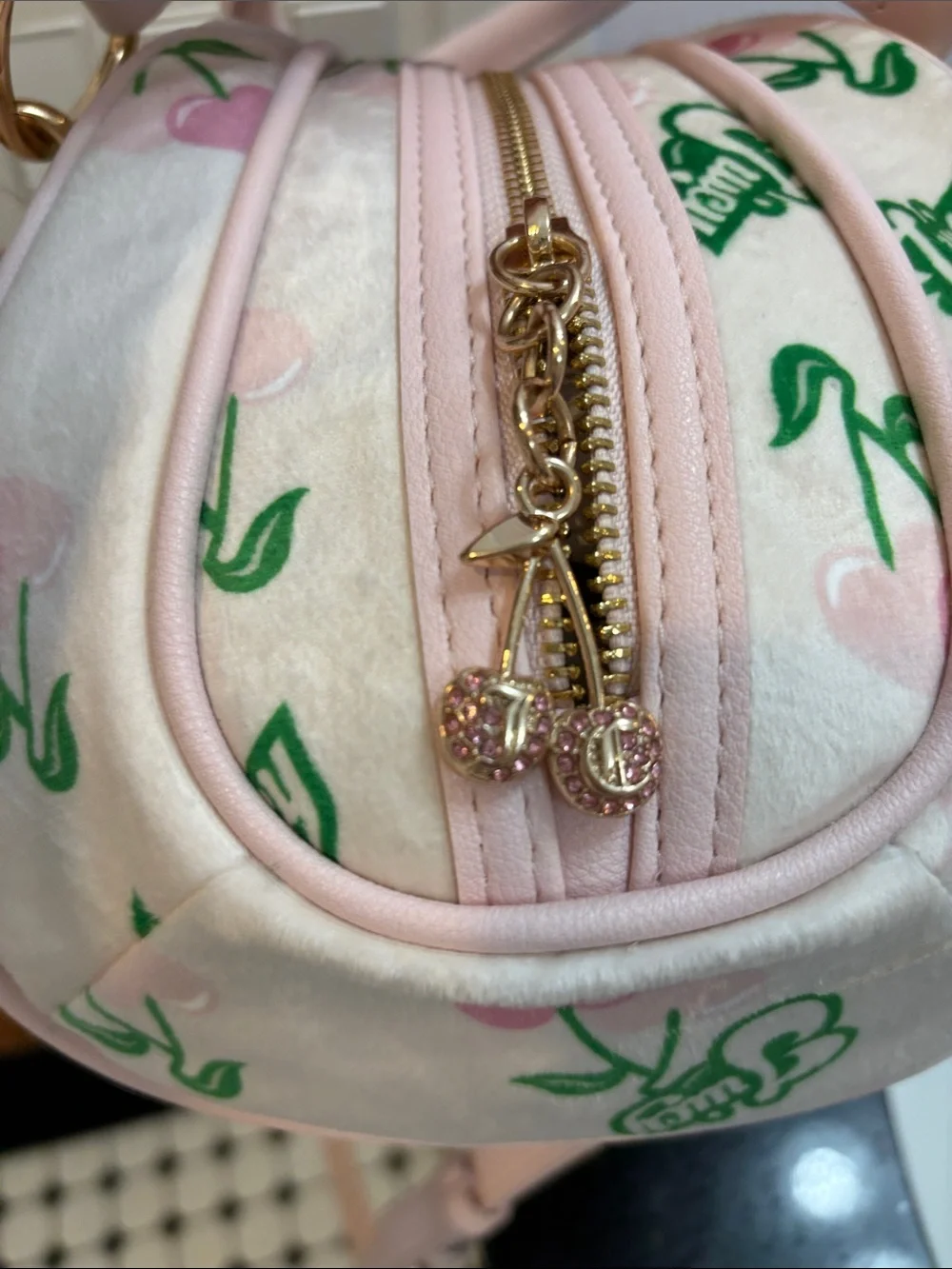 NWT Juicy Couture Light Pink Cherry-Print Satchel with Gold Hardware